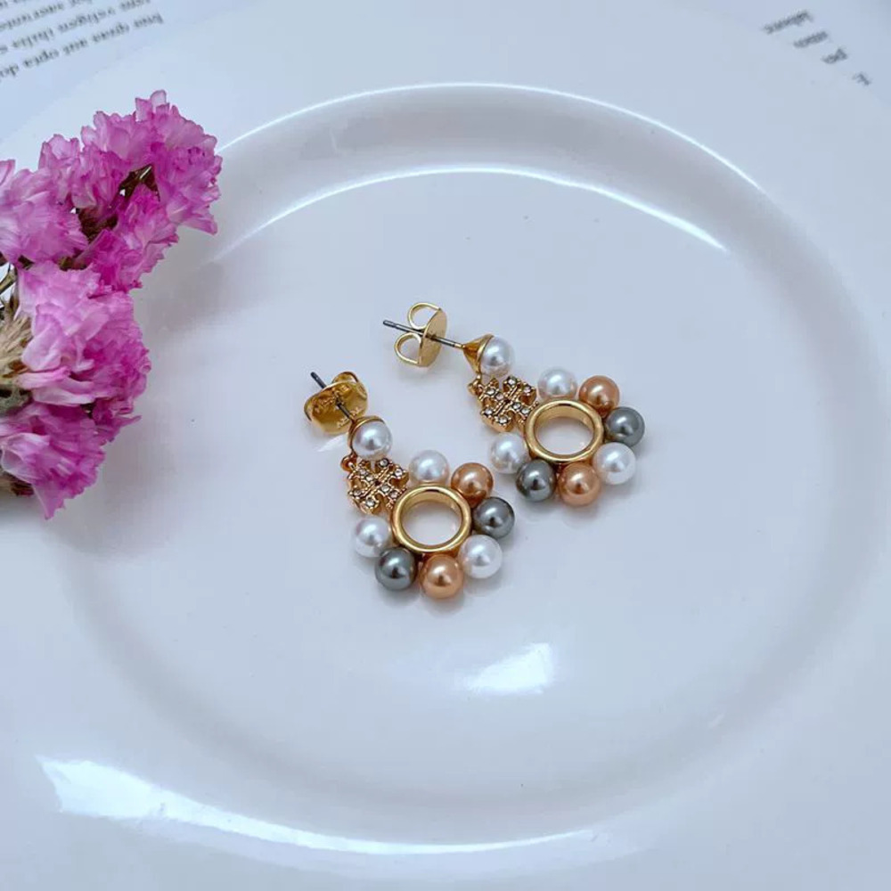 Tory Burch Colorful Pearl Hollow Round Earrings